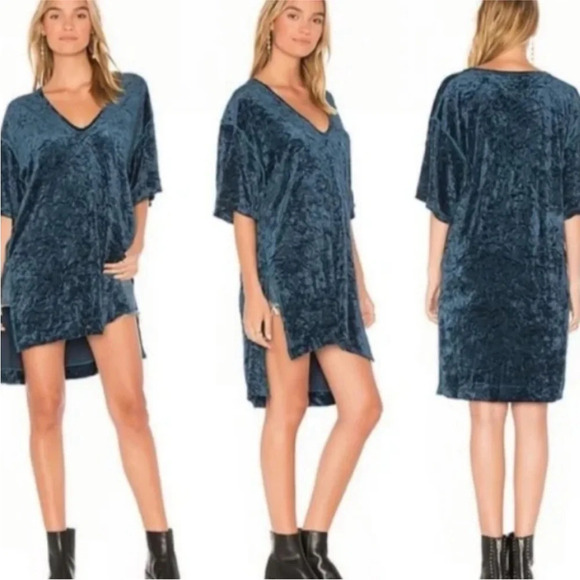 Free People We the Free Crushed Velvet Luxe Tunic Top Jewel Blue Small - Picture 2 of 8
